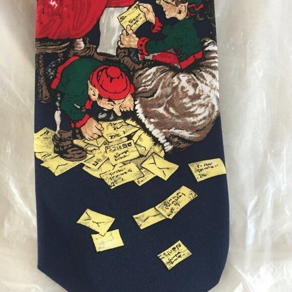 The Saturday Evening Post Mens Tie Santa Elves Christmas Letters Vintage 1997 - Picture 9 of 9